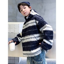 男童加绒卫衣秋冬款2025新款加厚儿童装连帽羊羔绒毛毛衣男孩冬装
