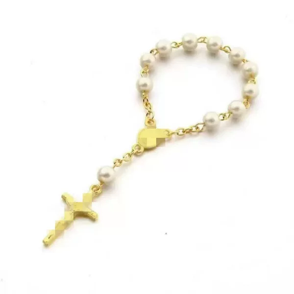 Amazon Cross-Border Best-Selling Baptismal Baby Glass Pearl Bracelet Rosary Finger Chain Jewelry Yiwu Manufacturer Wholesale