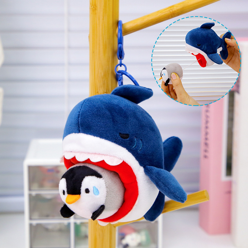 新しいかわいい小さなサメプルストリング大きな魚食べる小さなガチョウペンダントキーホルダーぬいぐるみバッグペンダントギフト卸売|undefined