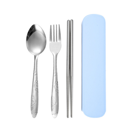 Home Stainless Steel Tableware Set of Three, Outdoor Portable Chopsticks, Forks, and Spoons Gift Box, Pull-out Student Spoons, Pull-out Box