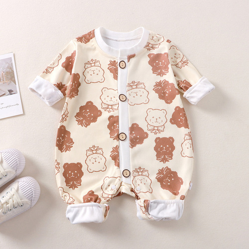 New baby pair cardigan climbing suit autumn and winter baby cartoon long-sleeved jumpsuit for newborn baby warm clothes