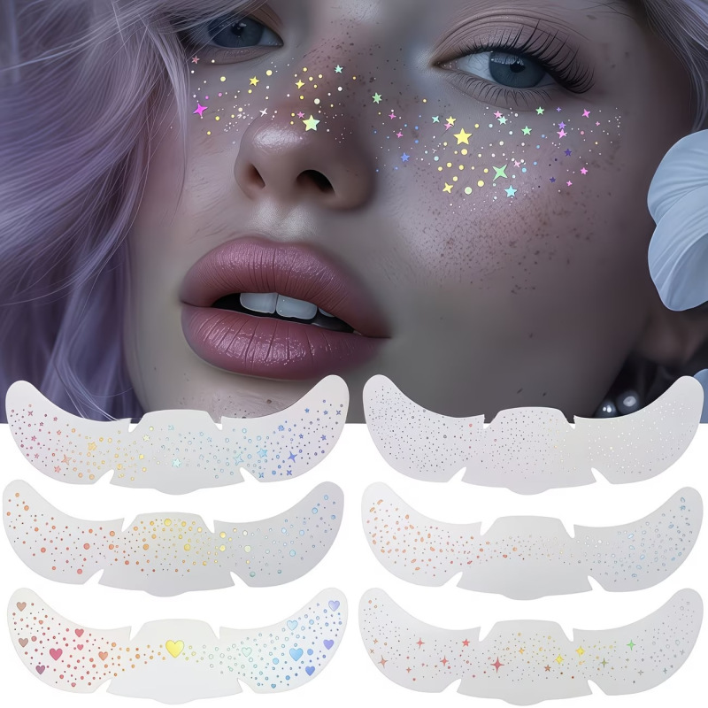 Cross-Border Hot-Selling Freckle Tattoo Stickers with Laser Silver Glitter, European and American Makeup Face Stickers, Waterproof and Sweat-Proof, Exclusively Available on Amazon