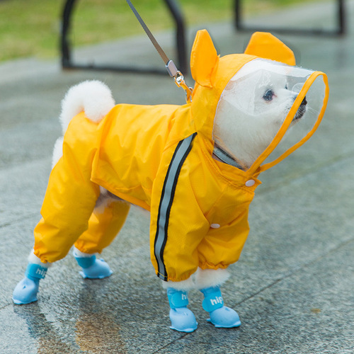 Cartoon waterproof pet raincoat Teddy four-legged all-inclusive poncho small and medium-sized dogs puppy rainy day dog ​​clothes summer