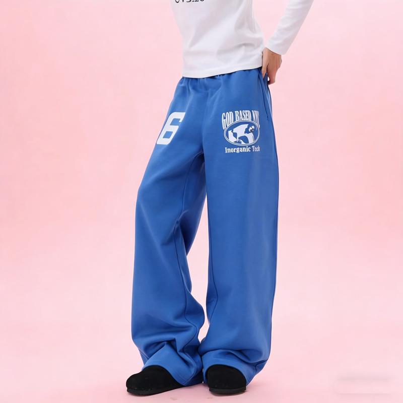 American bordado azul macheta pantalones largos de piernas largas primavera y otoño estilo perezoso pantalones casuales más gruesos
