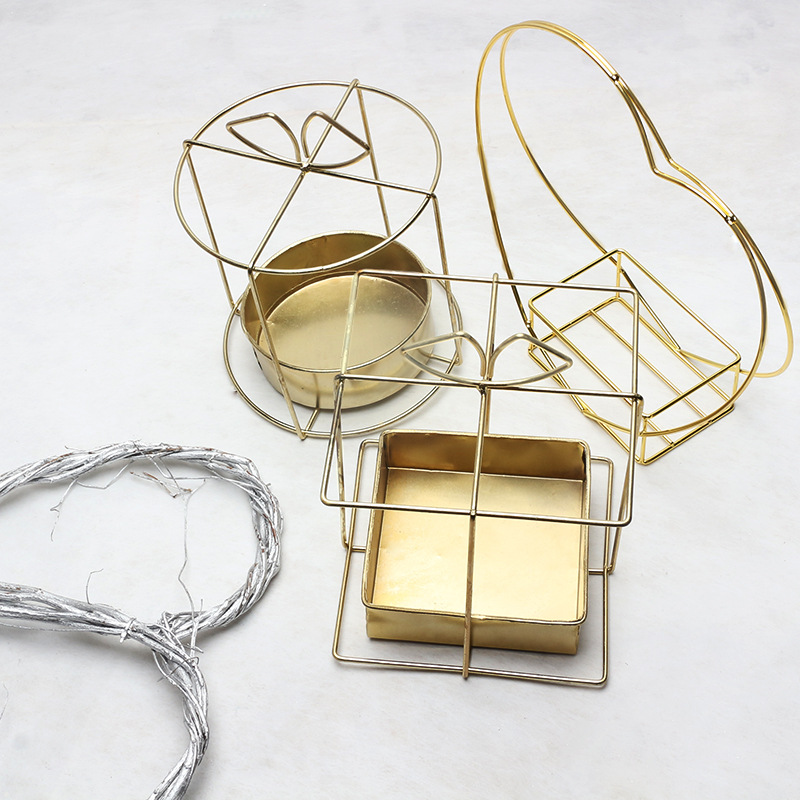 Huaxi canasta de flores metálicas amor estante de flores canasta de flores portátil caja de flores redonda cuadrada hierro forjado estante florista