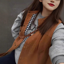 夹棉马甲女日杂风秋冬季新款复古宽松小个子立领叠穿短款背心棉袄