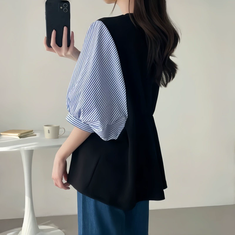 Утягивающий топ, женская одежда с эффектом двухслойности, свободная универсальная рубашка с рукавами «летучая мышь», весна-лето 6339