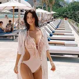 源头工厂韩版网红连体流苏泳衣性感显瘦保守露背女式比基尼