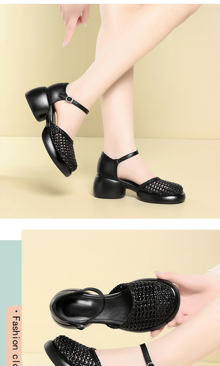 Dép sandal nữ đế xuồng cao gót mũi kín phong cách La Mã — đen chi tiết 9