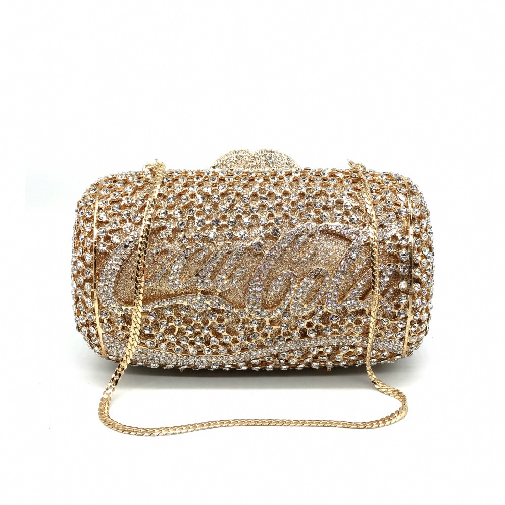 * letras huecas con diamantes bolsas de cena vestido de banquete bolsas de cristal de diamante llenas bolsas de mano bolsas de mujer Clutch Bag oro blanco