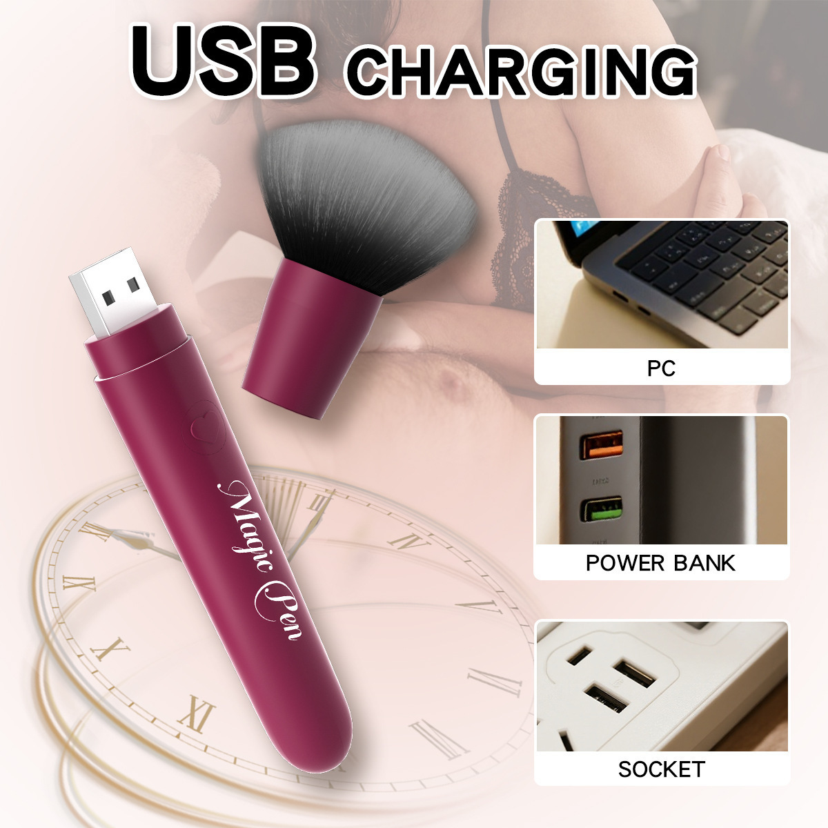 USB Rechargeable Vibrating Foundation Brush Wand, 10 Frequencies, ABS Body, Under 50 dB — detail image 10