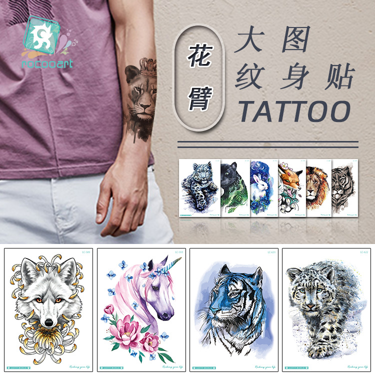 Nueva flor impermeable brazo tatuaje pegatinas personalidad original Lobo tatuaje pegatinas animal patrón tatuaje desechable al por mayor