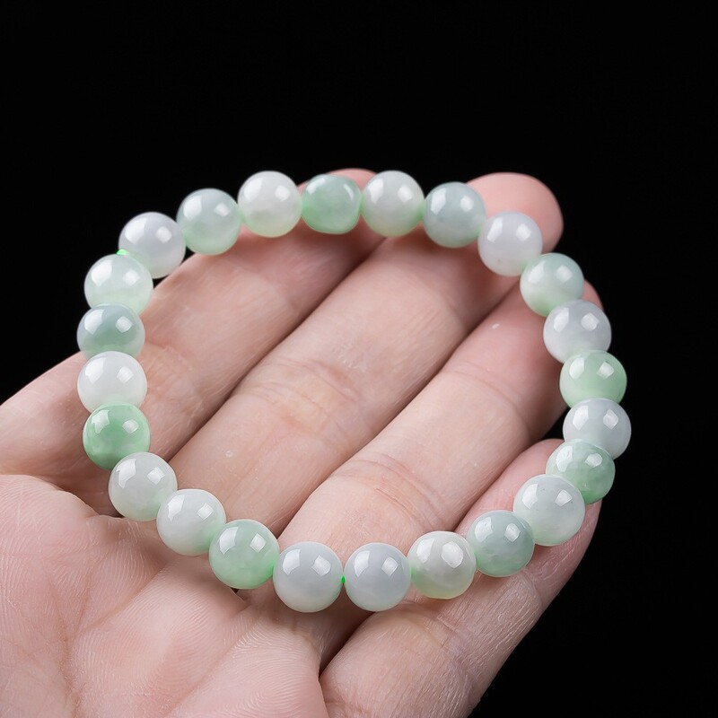 Natural Jade Bracelet in Light Green Color, Unisex Style, Ice-Waxy Jade Beads, Single Circle, Couple's Gift