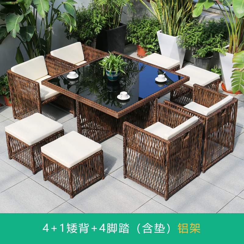 Silla de mimbre al aire libre combinación terraza de ocio balcón silla de ratán patio al aire libre mesa y silla con respaldo impermeable y protector solar