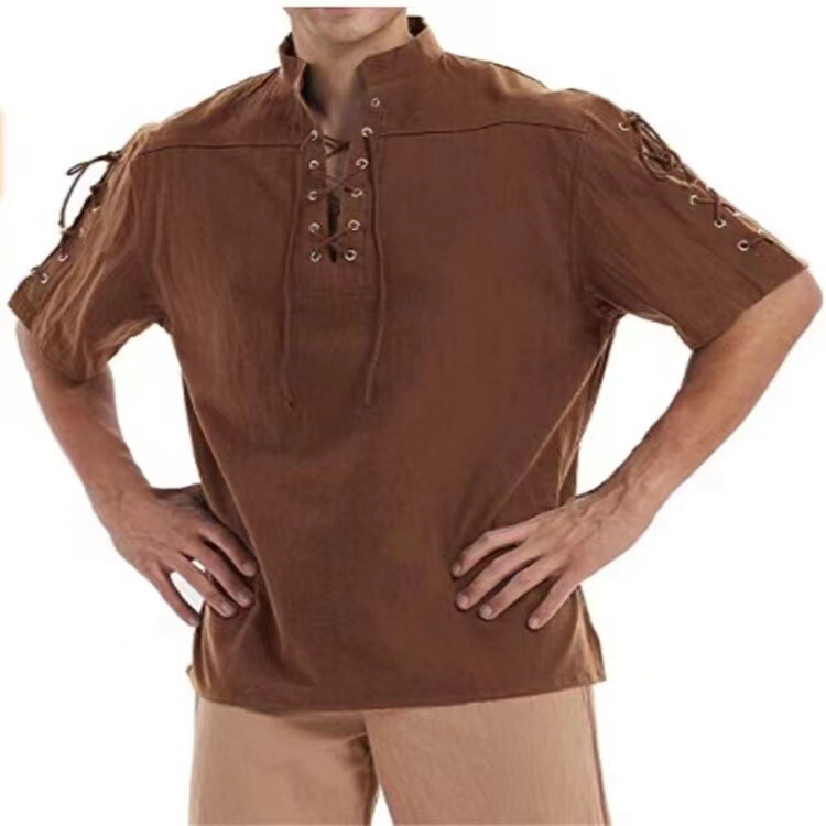 Medieval Men's Pirate Polo Shirt Viking Steampunk Retro Renaissance Gothic Costume