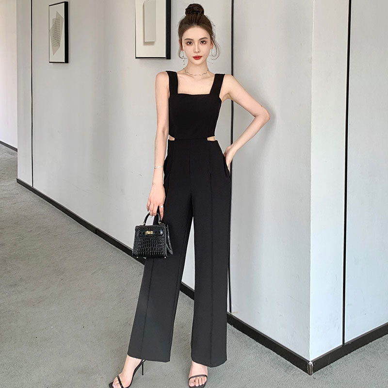 Hollow-out cintura Honda de una pieza de las mujeres 2023 Nuevo diseño de cintura alta suelta sentido suspender pantalones de pierna ancha mono