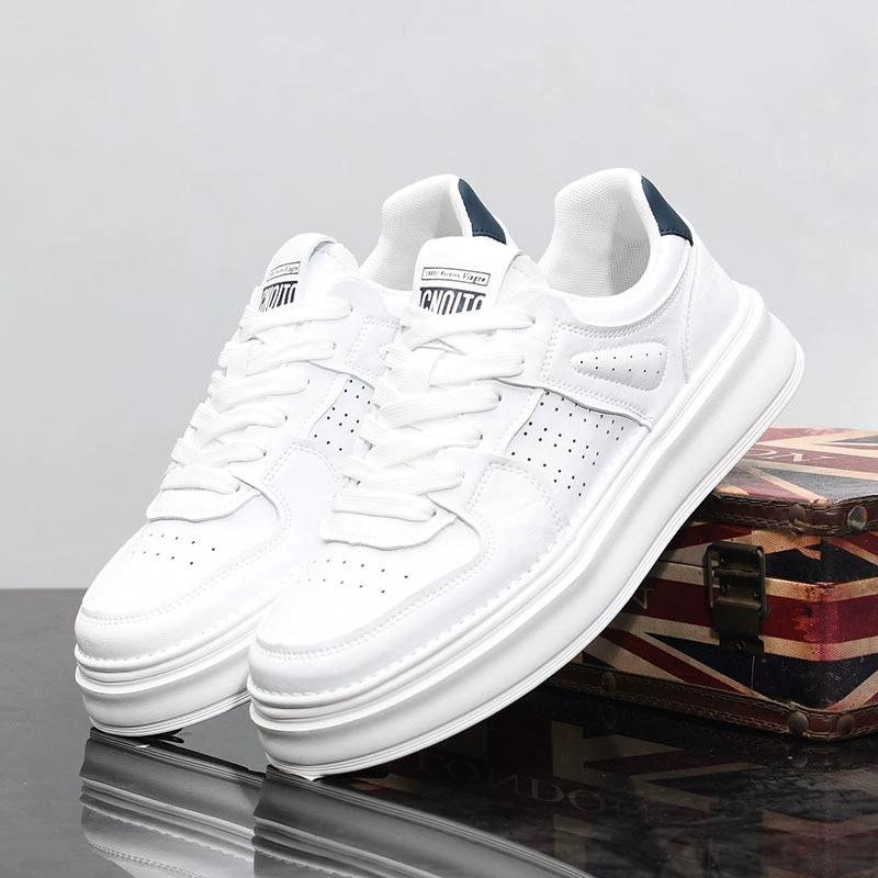 Мужская весенняя модная повседневная обувь, новые дышащие универсальные низкие кроссовки, белые туфли из натуральной кожи на толстой подошве 5010