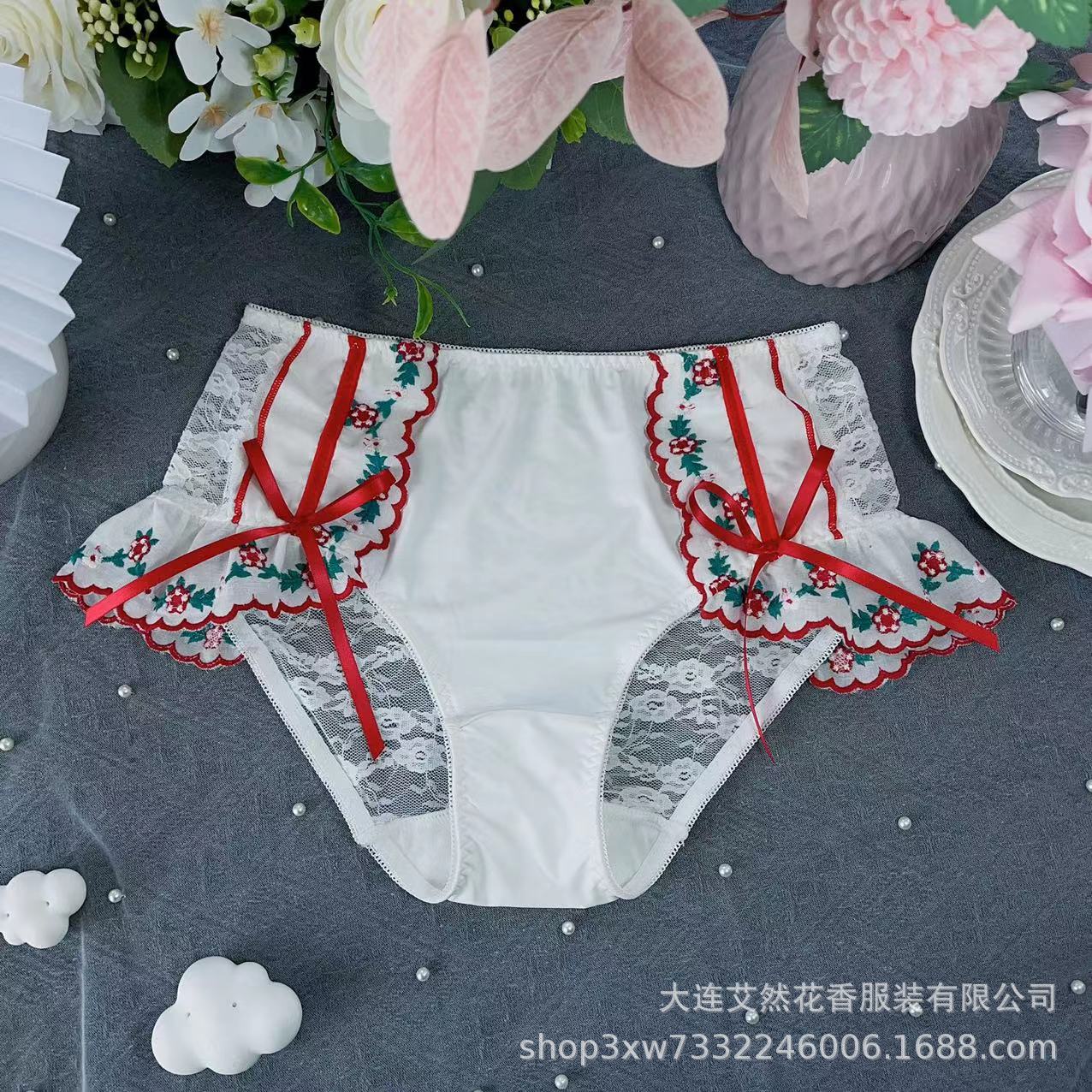 Fabricante al por mayor arco japonés bordado encaje dulce seductor hueco pantalones íntimas sexy