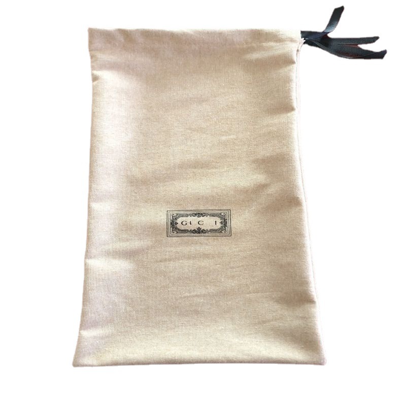 Suministro directo de fábrica bolsa de algodón albaricoque G zapatos caseros embalaje bolsa de polvo negro plana con cordón bolsa de embalaje personalizable