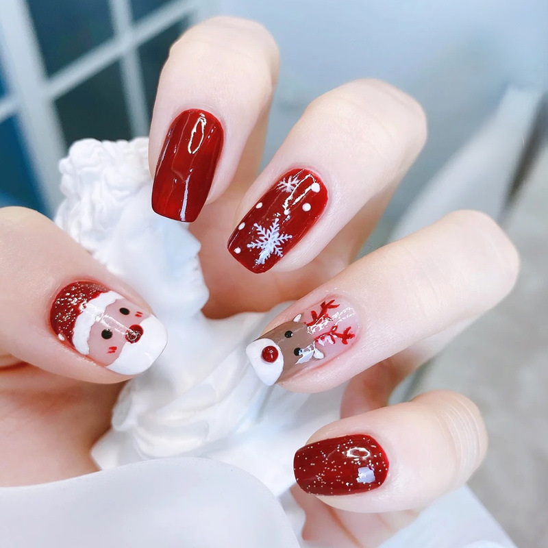 Cross-Border Popular Christmas Manicure Removable Wearable Nails Elk Snowflake Nail Stickers Press on Nails Cross-Border Popular Christmas Manicure Removable Wearable Nails Elk Snowflake Nail Stickers Press on Nails