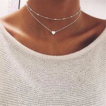 Tiny Heart Choker Necklace for Women Silver Color Chain Smal