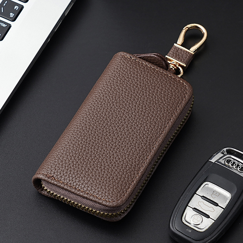 New Fashionable Lychee Pattern Multifunctional Key Bag for Men and Women Storage Key Leather Case Mini Integrated Key Bag