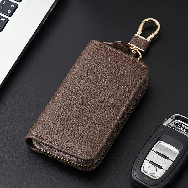 New Fashionable Lychee Pattern Multifunctional Key Bag for Men and Women Storage Key Leather Case Mini Integrated Key Bag