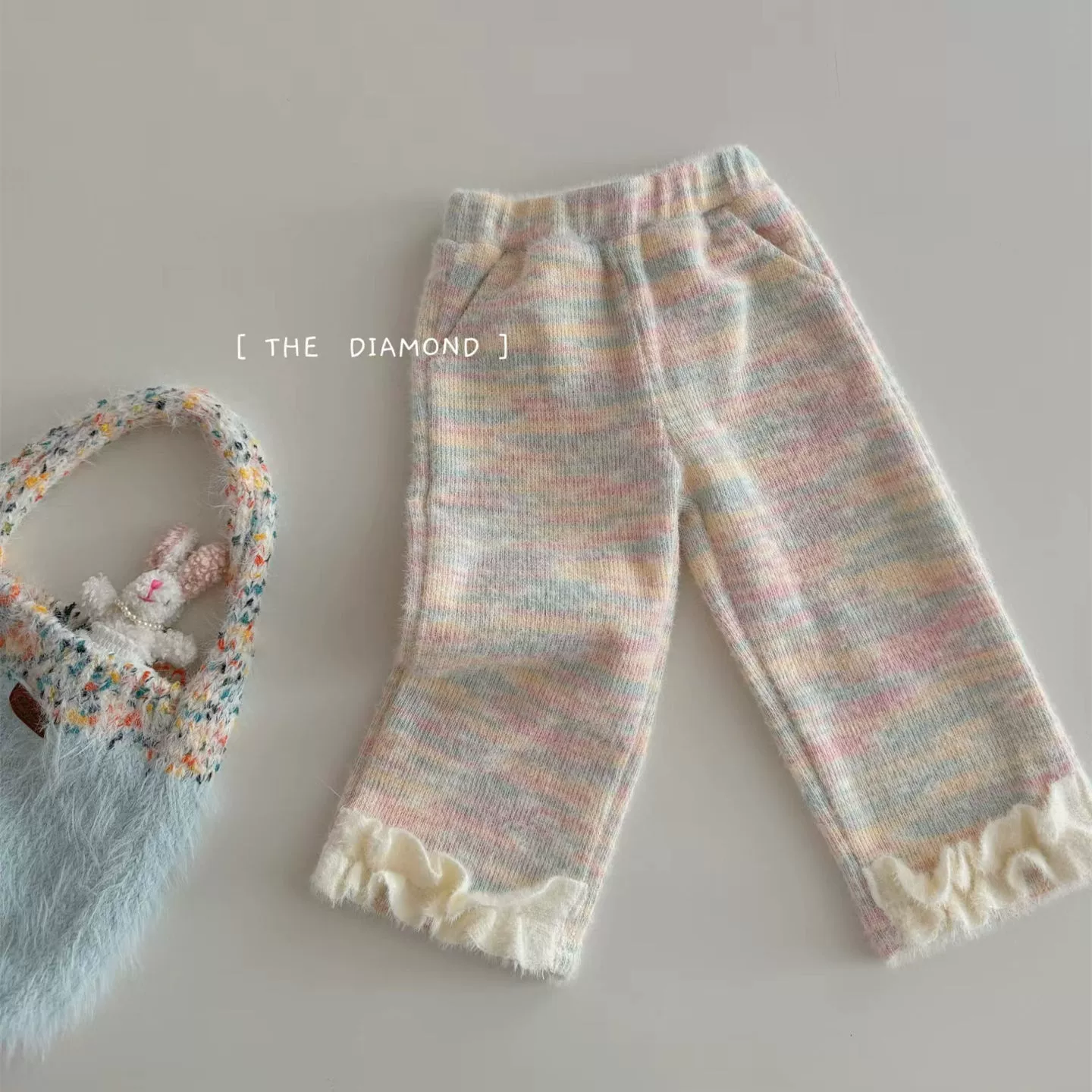Autumn children's cartoon knitted rabbit, sweater, trousers, set, Korean style, children's clothing, western style