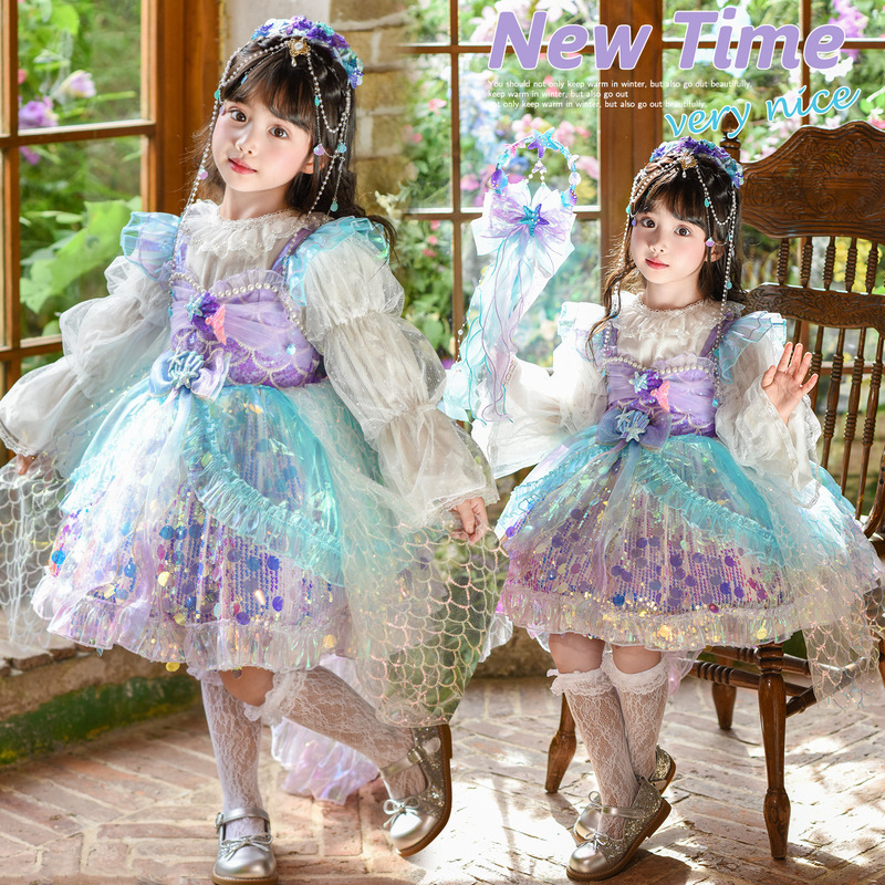Girls Mermaid Fish Dress New Children's Mid-Autumn Performance Costume Girls Fashionable Tail Puffy Princess Dress Girls Mermaid Fish Dress New Children's Mid-Autumn Performance Costume Girls Fashionable Tail Puffy Princess Dress