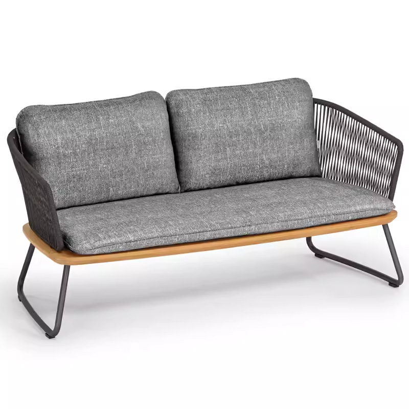 Sofá de ratán de teca al aire libre nórdico, villa de ocio al aire libre, balcón de jardín, combinación de muebles de teca de ratán a prueba de agua