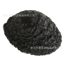 V针15mm非洲曲生物头皮男发块真人假发欧美外贸厂家批发一件代发