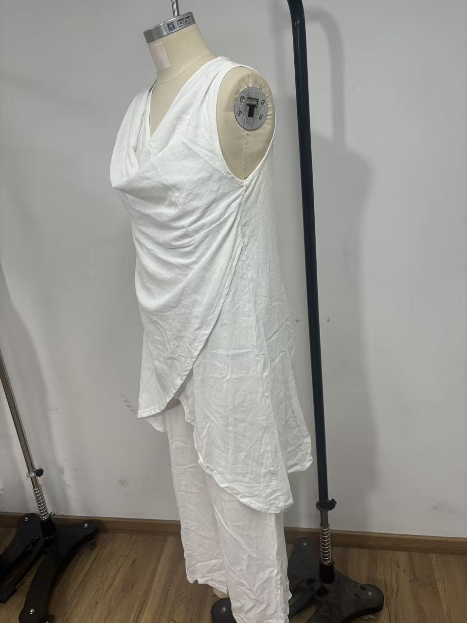 Women's Sleeveless Stand Collar Solid Color Cotton Linen Suit Elegant Loose Resort Style Spring Summer_ecoleips.com