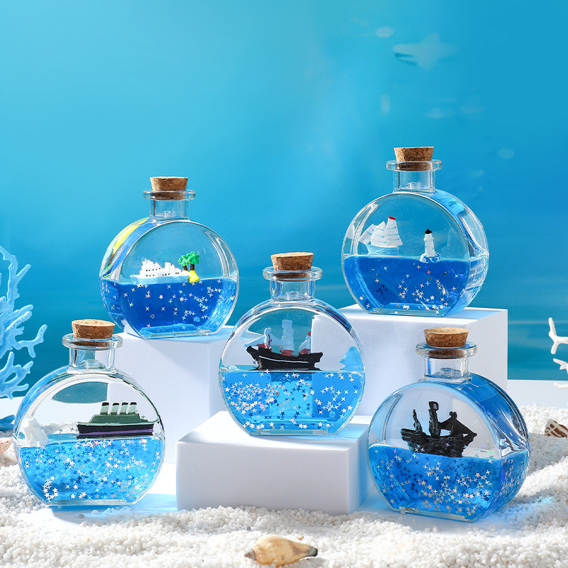 Creative Marine Animal Oil Drop Liquid Quicksand Bottle Colorful Cartoon Floating Oil Drop Hourglass Creative Desktop Decoration