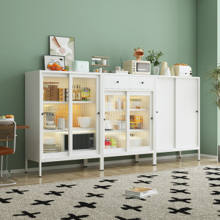 Iron Sideboard Sliding Door Storage Cabinet Home Modern Wine Cabinet Simple Living Room Wall Storage Display Cabinet