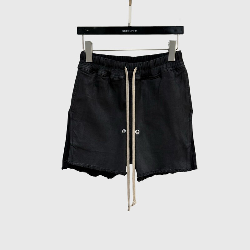 Subhuman Women's Model | Dark-Style Coated Waxed Finish, Raw Edge Tailoring, Drawstring Slit Design, Fashionable Casual Shorts.