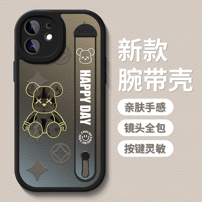 Violent Bear for Apple 15 phone case iphone14 new 13pro wrist strap 12 silicone 11 all-inclusive x soft case