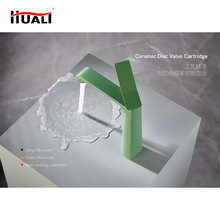 创意新品抹茶绿简约全铜面盆龙头家用洗手盆冷热水龙头台下气泡式