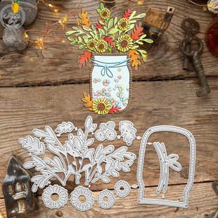 Cross-Border Exclusive Original Cutting Die for Journal Decoration, Vase Chrysanthemum Pattern, Handmade Paper Art Embossing Carbon Steel Die