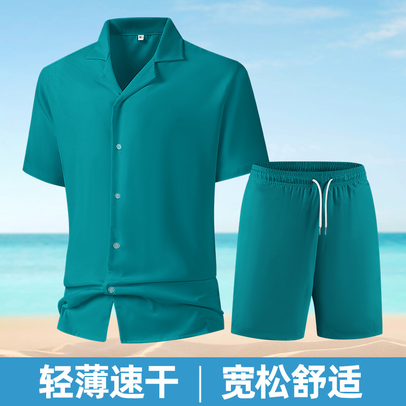 New Summer Set: Loose-fitting Quick-drying Shirt, Men's Short-sleeved Two-Piece Set, Amazon Cross-border E-commerce 3D