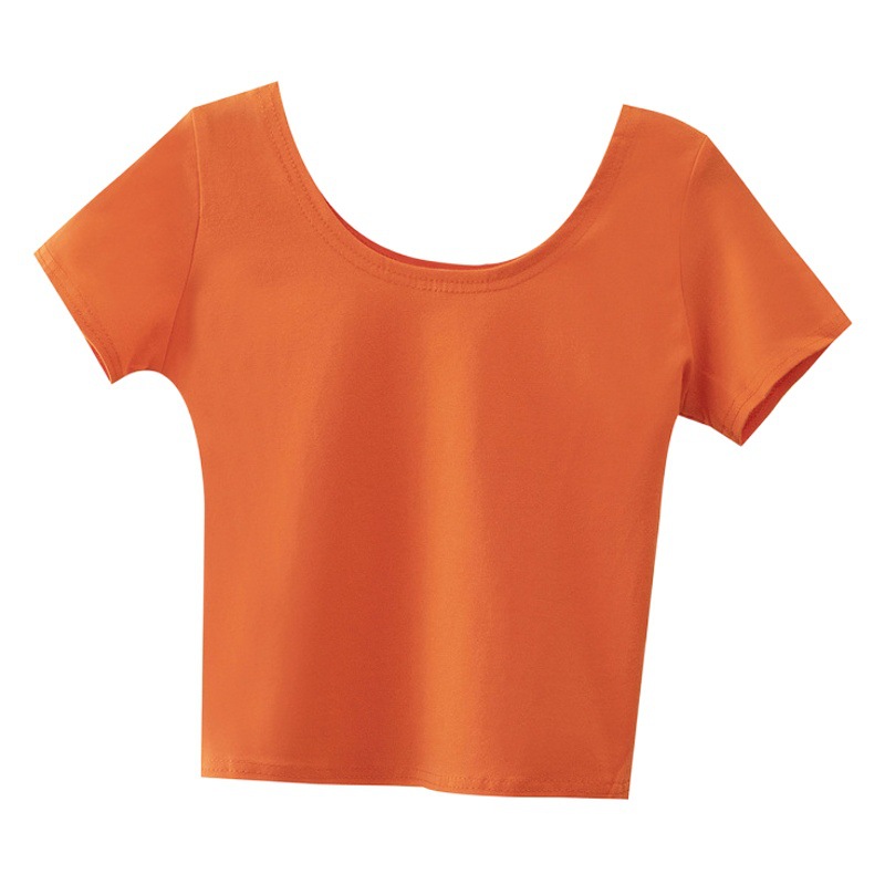 Camiseta corta ajustada de estilo coreano para mujer, de manga corta, cintura alta, con ombligo expuesto, conjunto corto, camiseta corta image 1