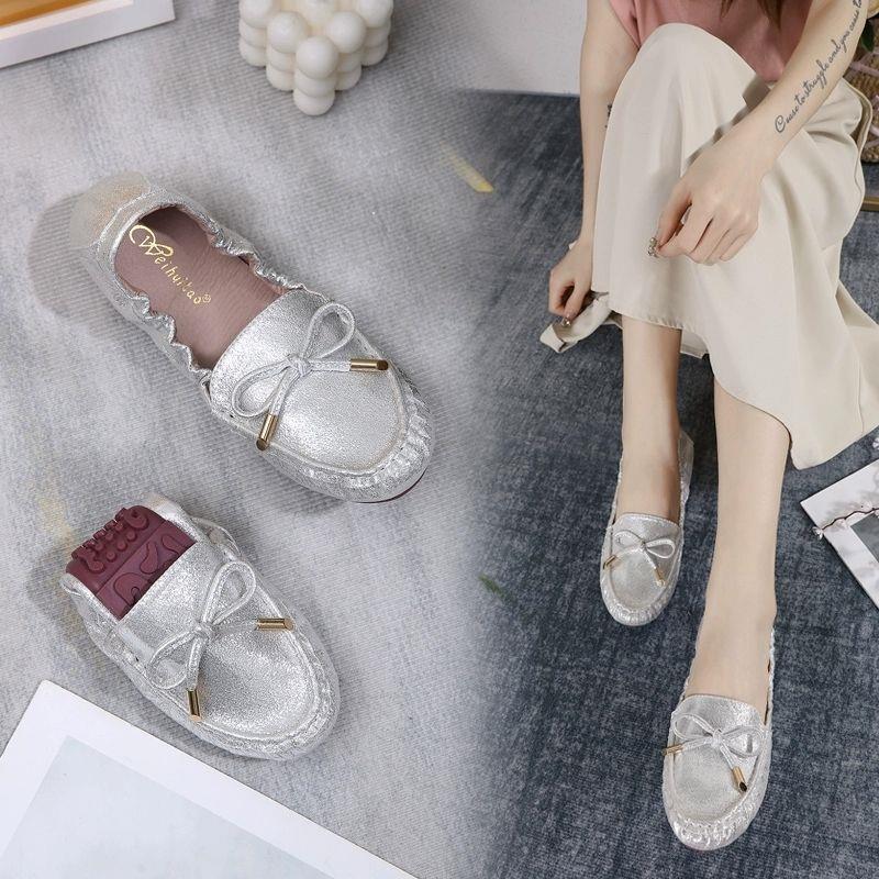 여성을위한 부드러운 밑창 비니 신발 2025 새로운 봄, 여름 임산부를위한 얕은 입 플랫 신발 미끄럼 방지 슬립 온 로퍼