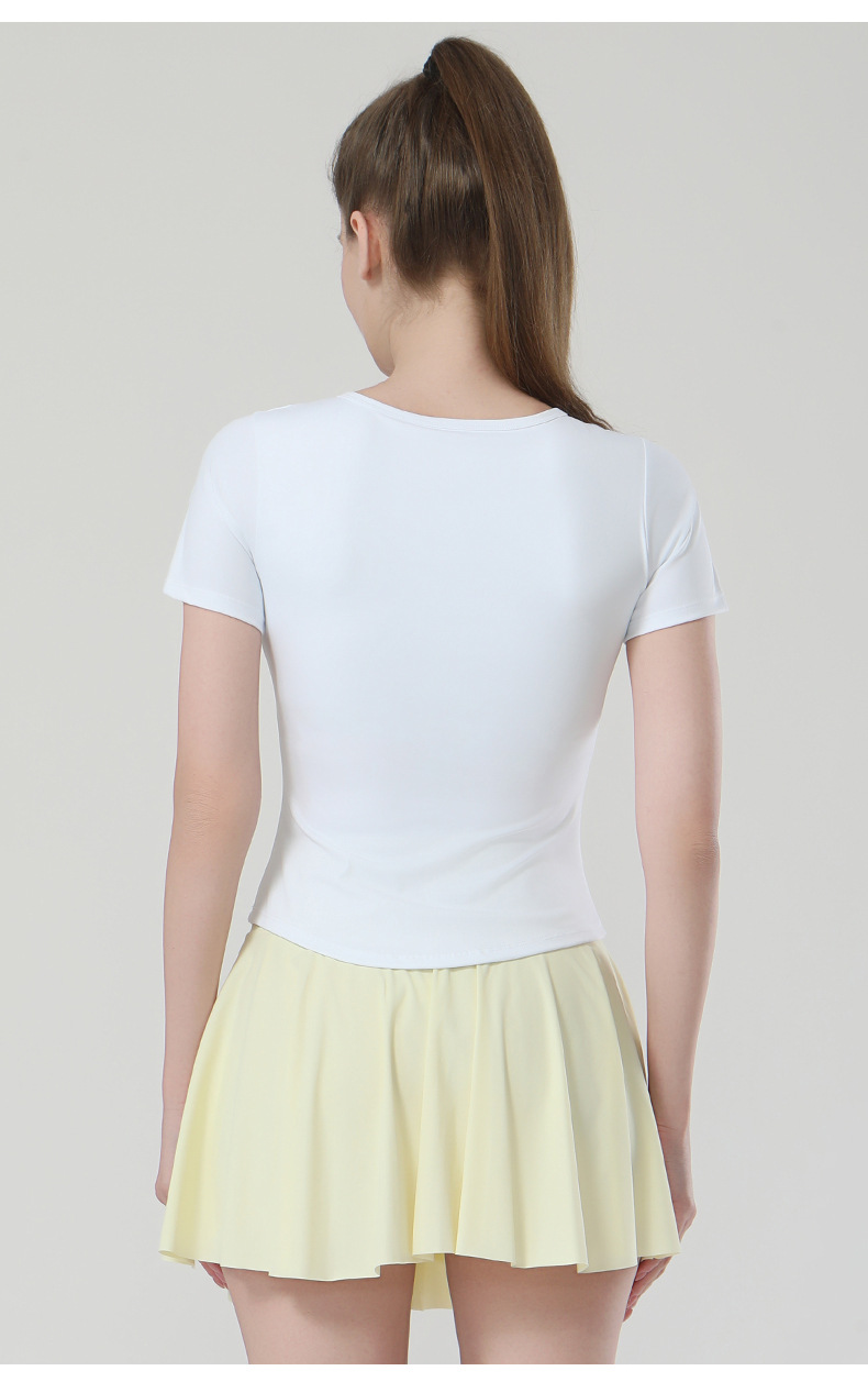 春季新款锦纶瑜伽T恤女带胸垫V领高弹短袖t恤时尚健身瑜伽上衣详情20