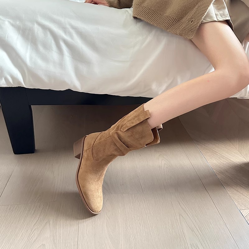 高品质马丁靴小个子内增高靴子女2025新款春季高跟中筒短靴堆堆靴|undefined