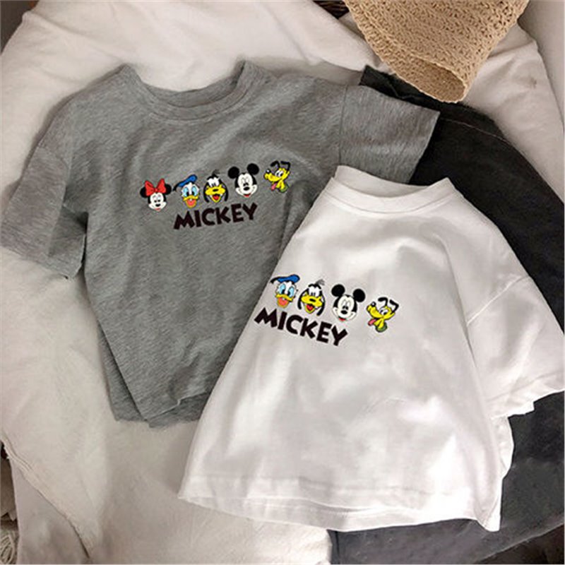 Boys and Girls Short-sleeved T-shirt 2025 Summer Korean Style Children's Cartoon Printed T-shirt Baby's Casual Mickey Top Trendy