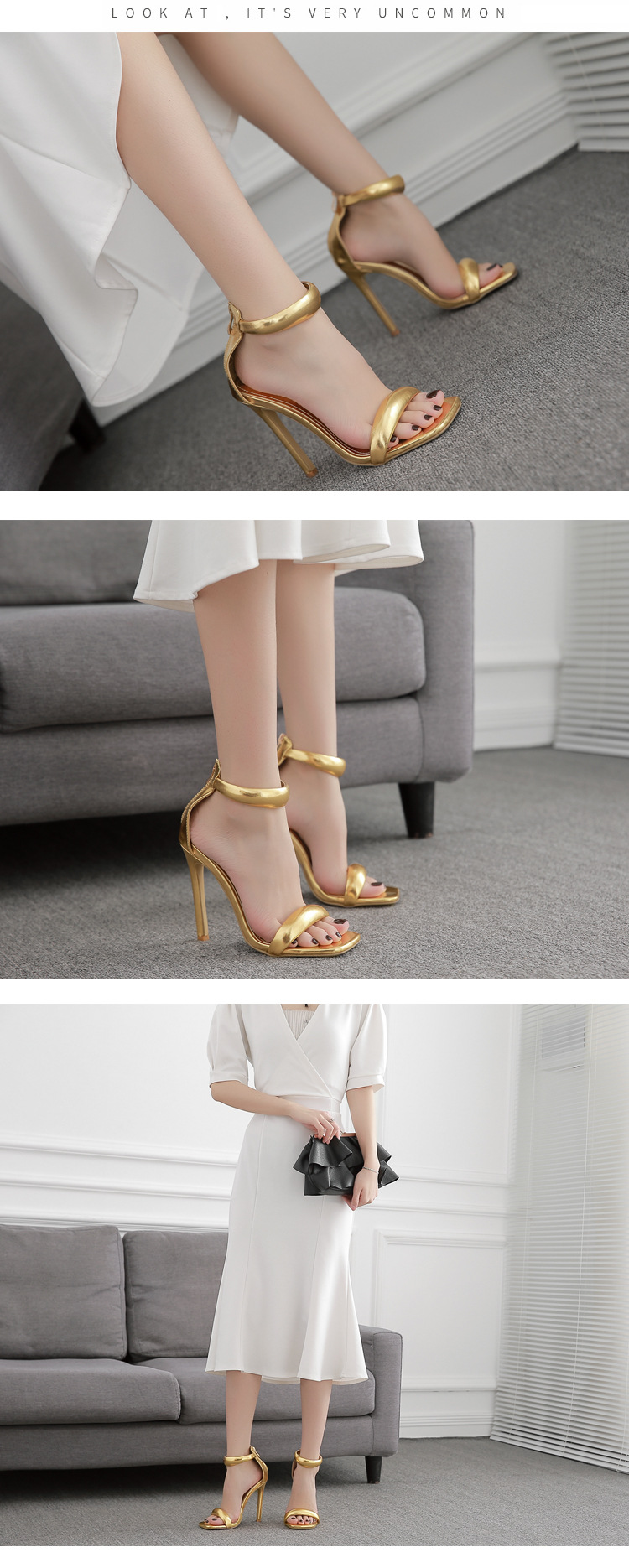 square head one-word belt solid color pu leather high heel sandals NSZLX118731