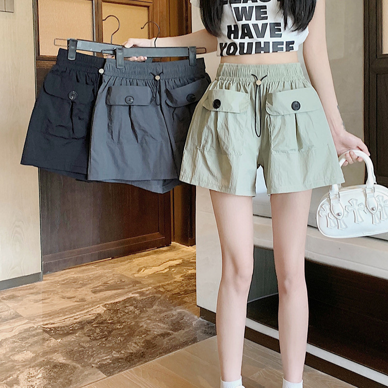 Drawstring Spicy Girl Design Pocket Yamamoto Cargo Pants Women 2025 Summer Plus Size Loose Wide-Leg Casual Wide-Leg Shorts