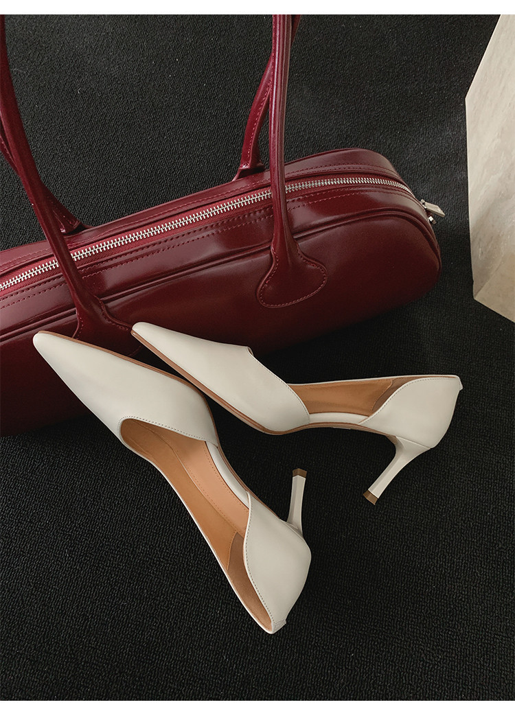 Giày sandal cao gót nữ mũi nhọn kín mũi hở gót, đế nhọn mềm đi làm — đen, màu đỏ tía, Màu trắng nhạt chi tiết 15