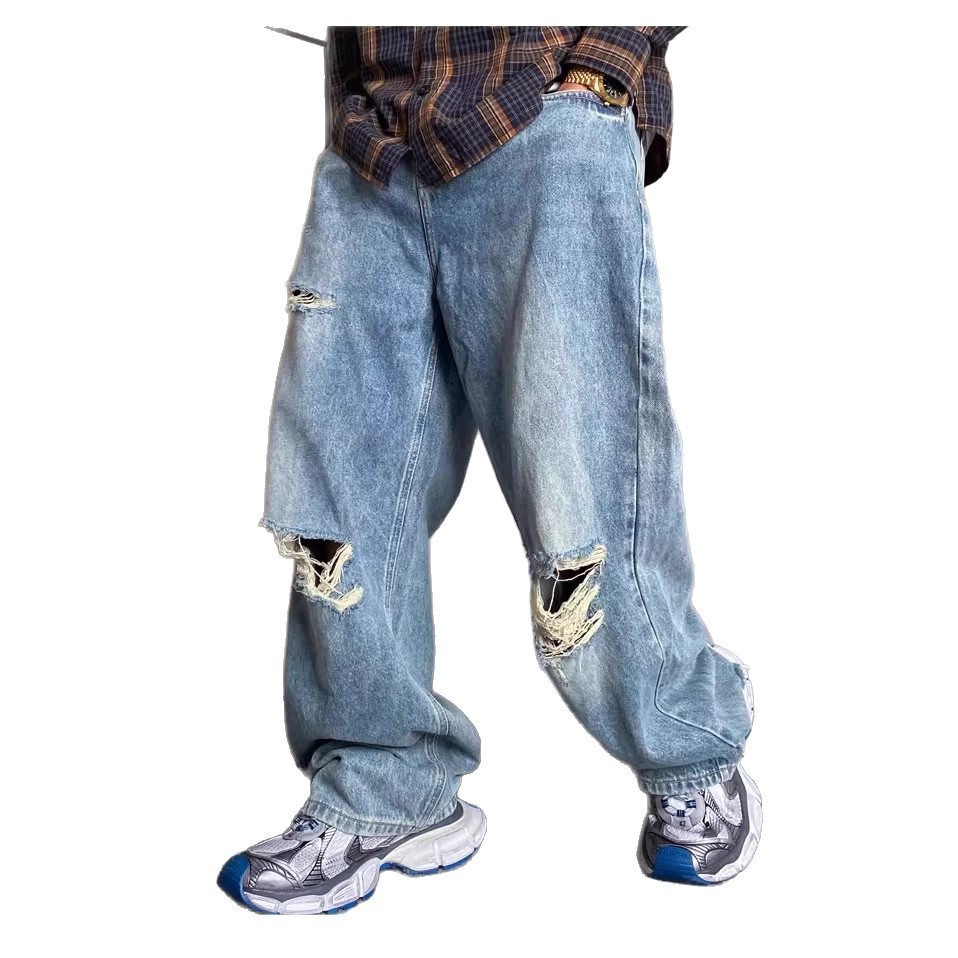 Men's Retro High Waist Dad Jeans Spring Summer Casual Loose Fit Wide Leg Ripped Straight Leg Floor Length_mkmklike.com