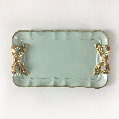Retro bow rectangular resin tray fruit tray afternoon tea tray food decoration tray cake tray dessert tray