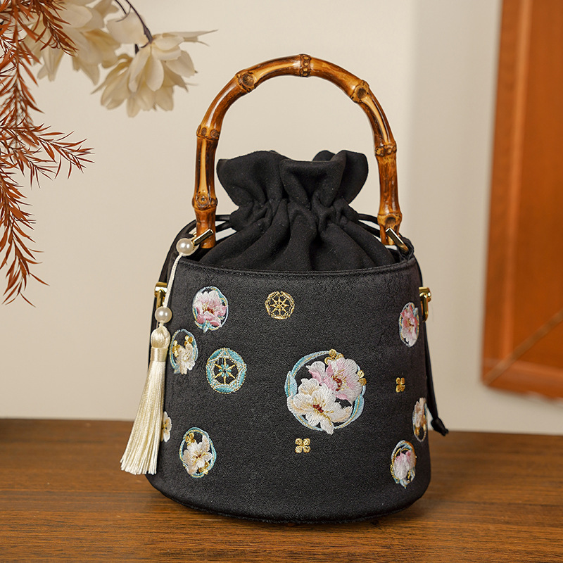Ruyi Ball Embroidered Handbag - Ancient Style Qipao Banquet Bag - High-Precision Embroidery Mini Bucket Bag - Thumbnail 6